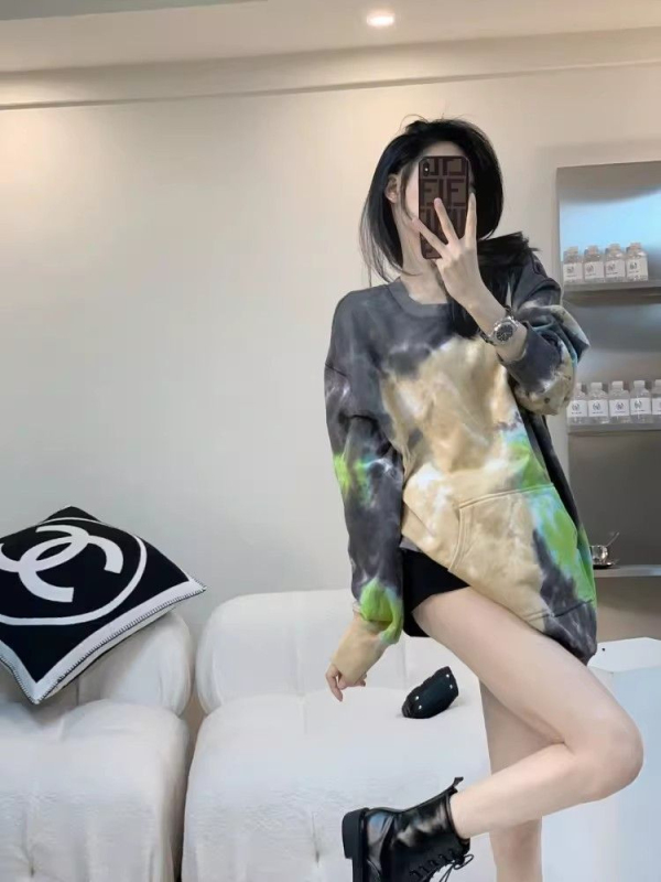 防棉華棉複合銀狐絨400克韓版復古圓領寬鬆百搭初秋扎染女炸街