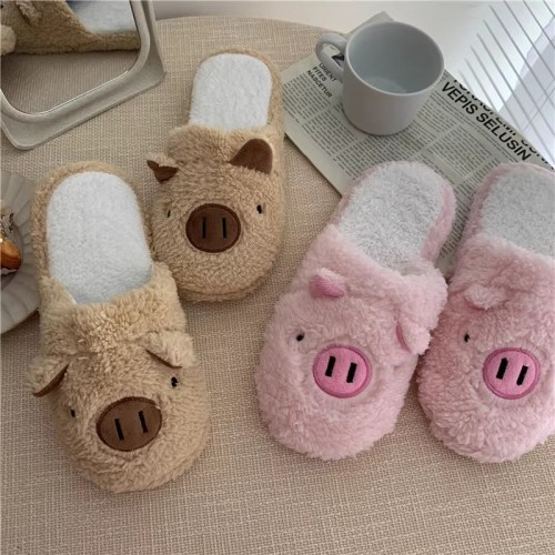 Actual shot~Winter girl’s heart is sweet and piggy cute cotton slippers ins home non-slip warm plush slippers