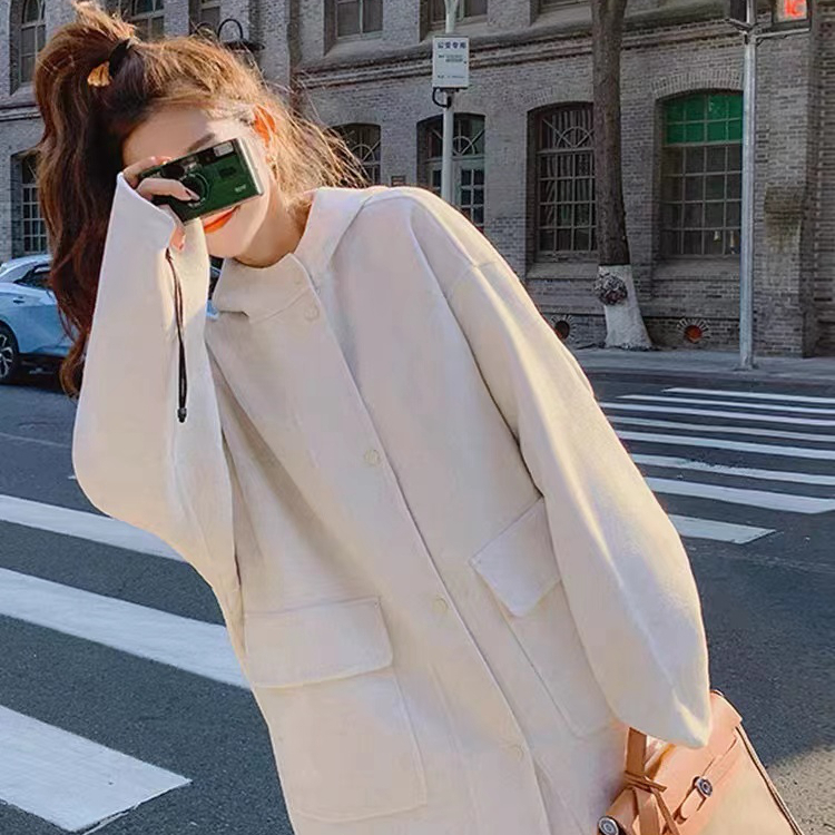 Small preppy style hooded woolen coat for women winter 2023 new Korean mid-length casual woolen coat