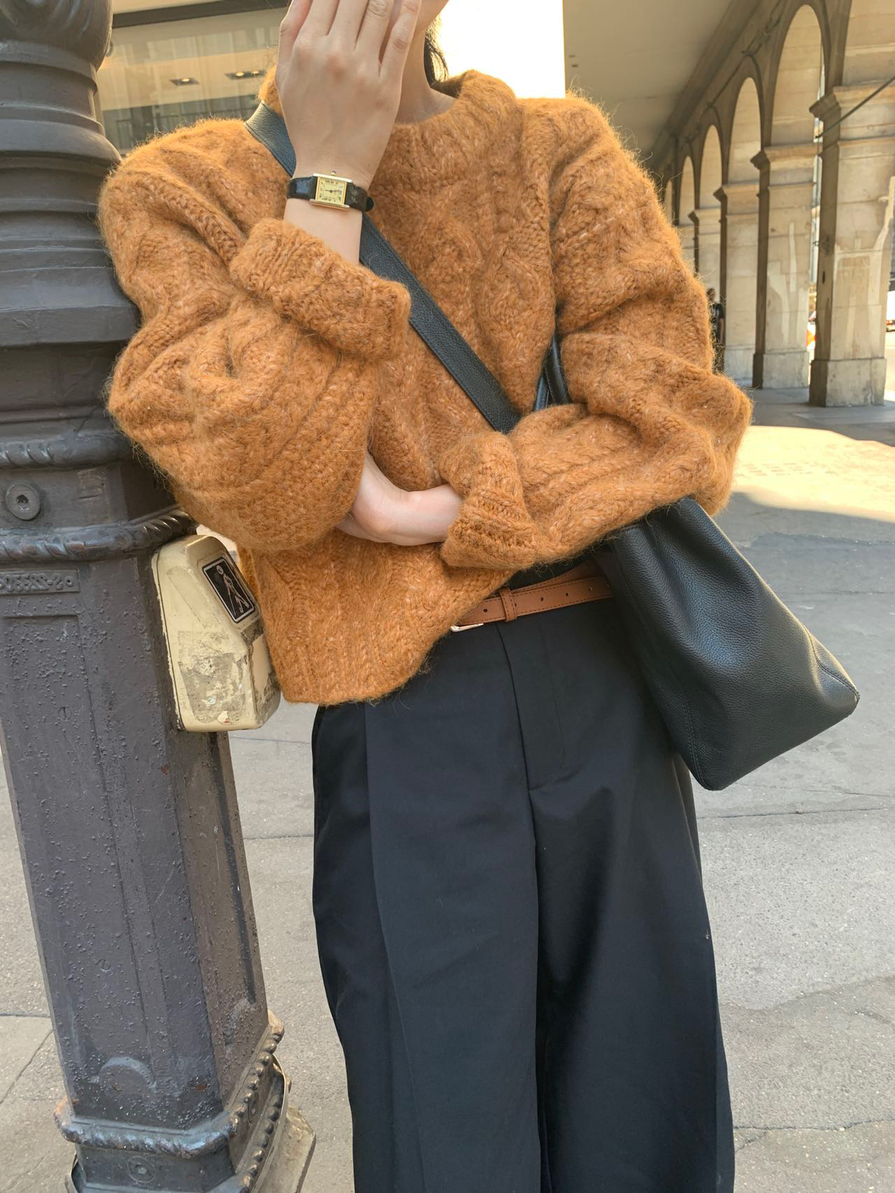 日系復古橘色圓領套頭短款毛衣女春秋冬冬季外穿寬鬆慵懶風針織衫