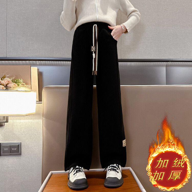 女童闊腿褲秋冬外穿加絨加厚大童寬鬆休閒冬款長褲小學生兒童褲子