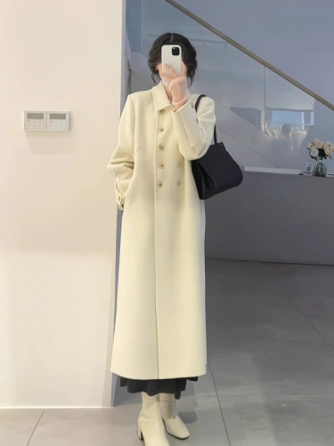 !  Temperament woolen coat for women spring and autumn new style French high-end knee-length mid-length woolen coat