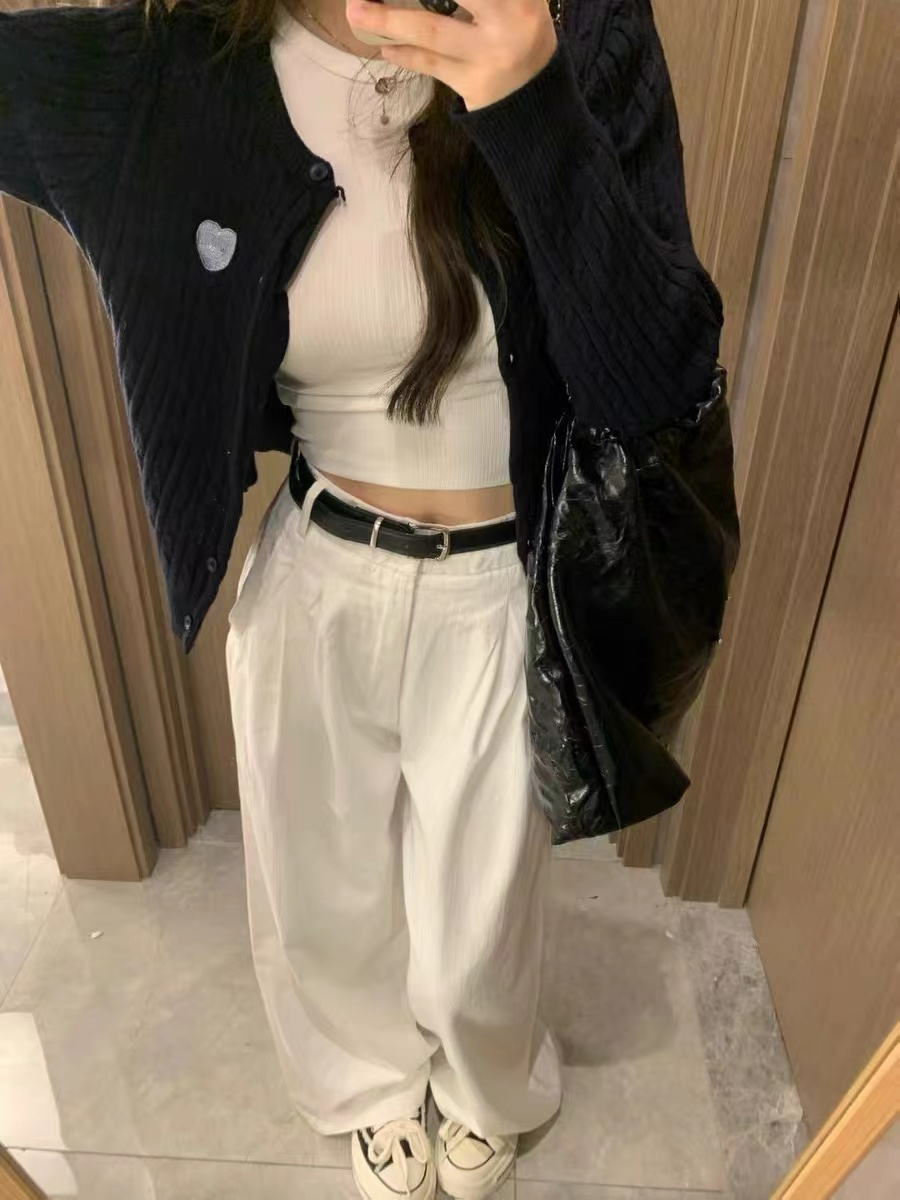 High-waisted loose wide-leg jeans niche slimming drape trousers straight-leg floor-length trousers