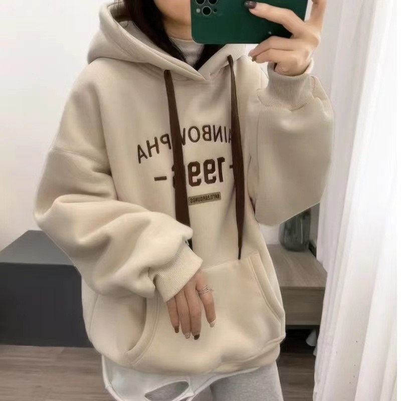 小個子羊羔絨加絨衛衣女oversize冬季加厚保暖休閒連帽上衣外套