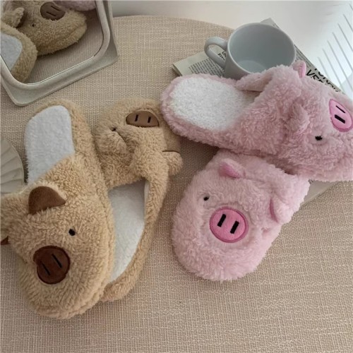 Actual shot~Winter girl’s heart is sweet and piggy cute cotton slippers ins home non-slip warm plush slippers