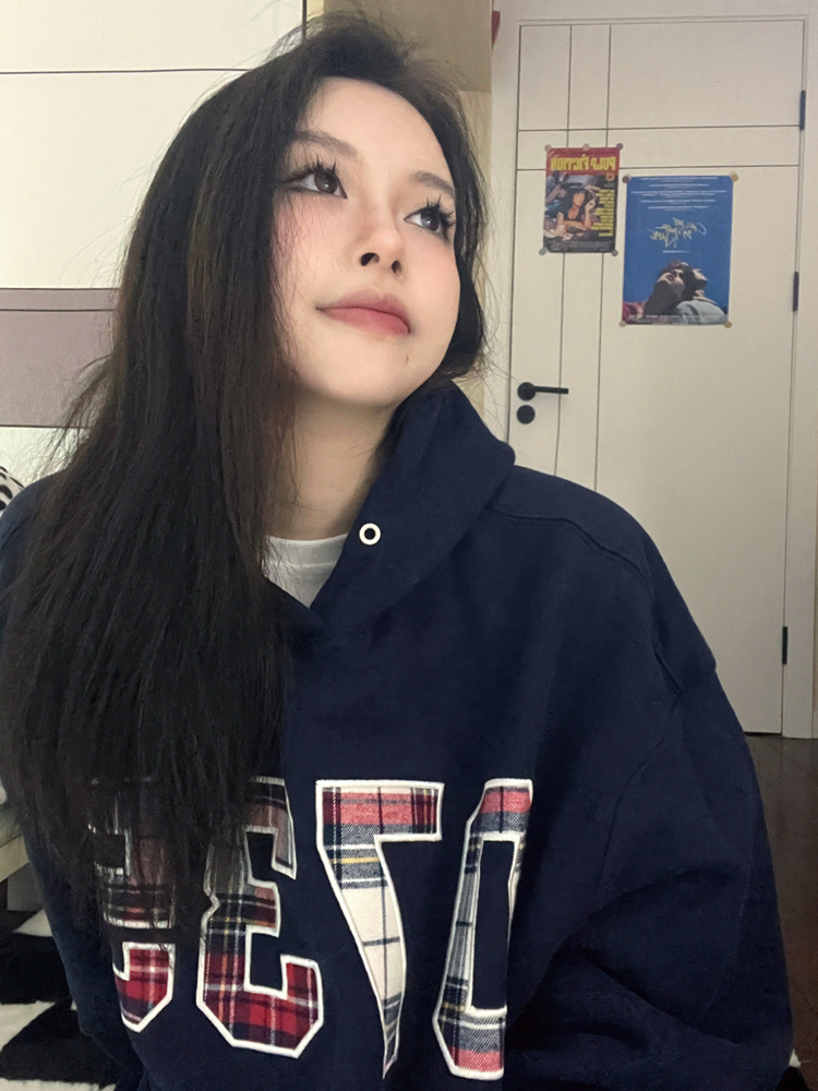 100%純棉國潮美式hiphop連帽衛衣女秋冬款高級感慵懶港味chic外套