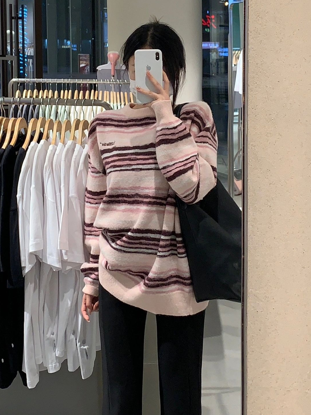 慵懶風條紋毛衣女秋冬2023新款oversize小個子溫柔軟糯套頭針織衫