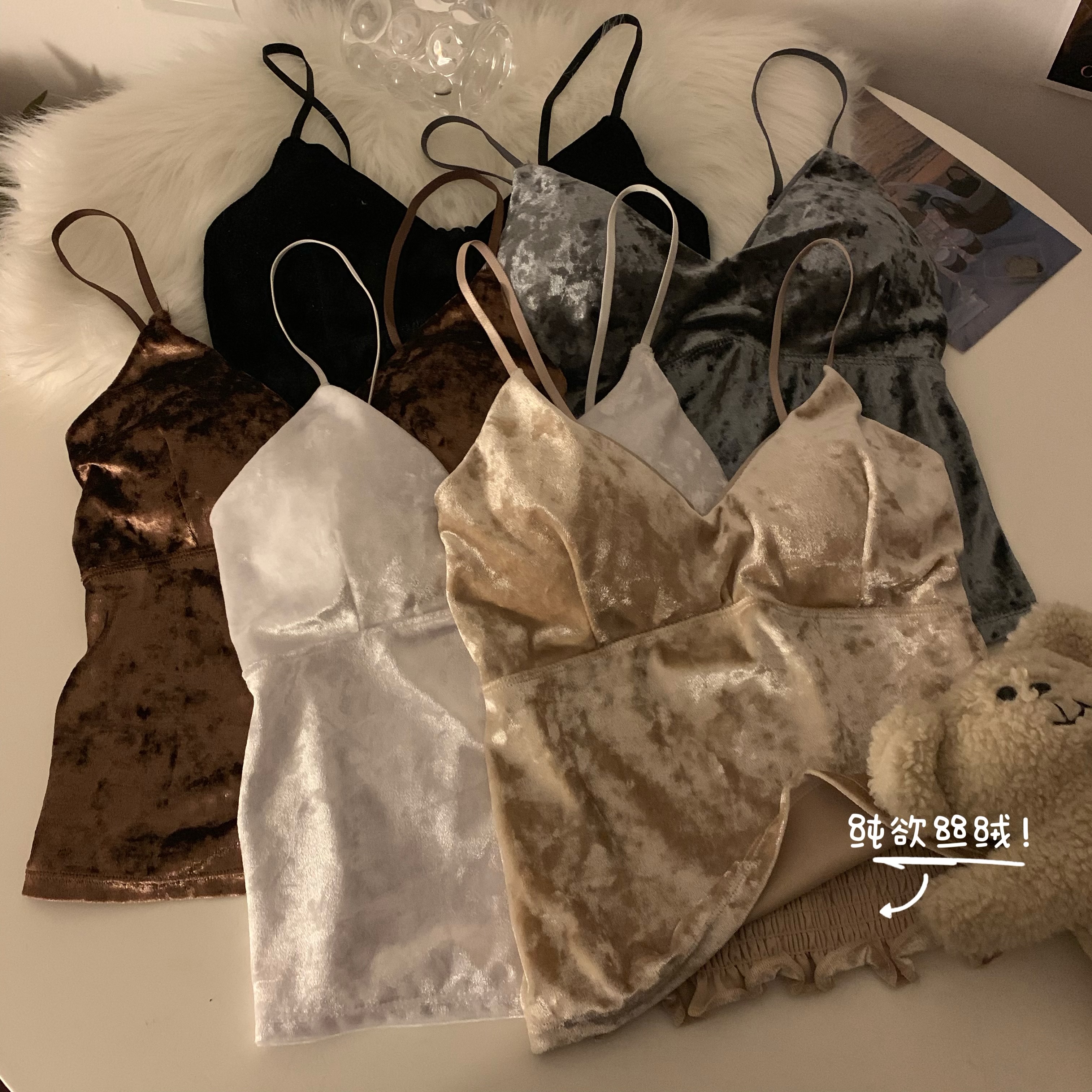 實拍 絲絨小吊帶背心女內搭冬季純欲性感無袖打底上衣