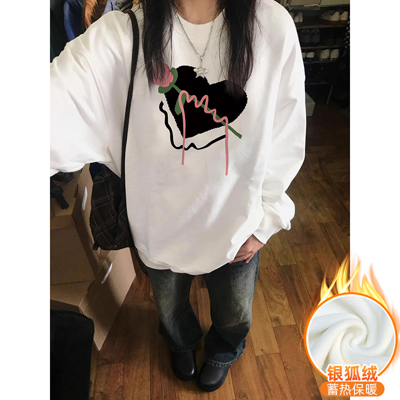 華棉複合銀狐絨 秋冬新款圓領衛衣女