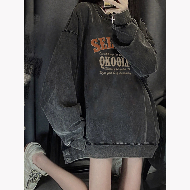 Original American retro lettering washed loose hooded sweatshirt for men and women trendy high street couple hoodies