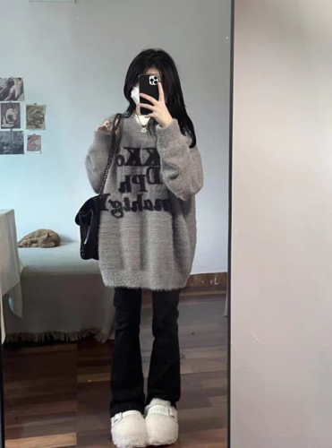 High-Quality Mink Fleece Soft, Chewy Milk Fufu Luxury Mink Fleece Lazy Knit Sweater