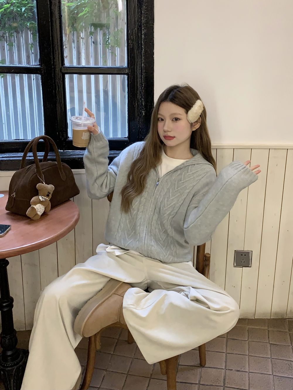 實拍三標齊設計感雙拉鏈麻花針織開衫毛衣外套女寬鬆翻領上衣