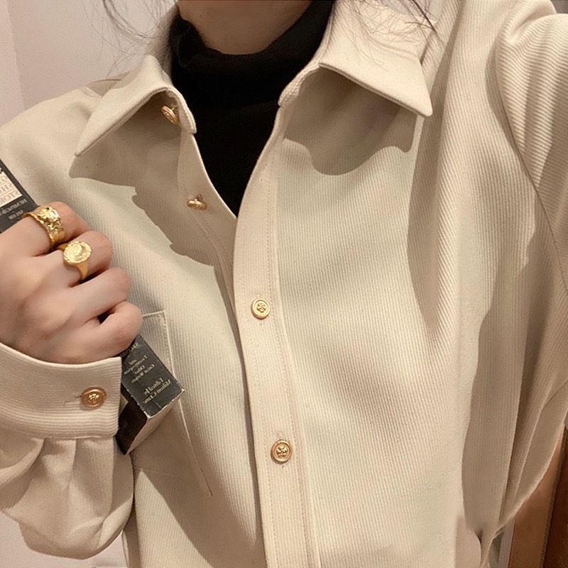 法式磨毛加厚白色襯衫女春秋長袖高級感小眾別致復古港味疊穿襯衣