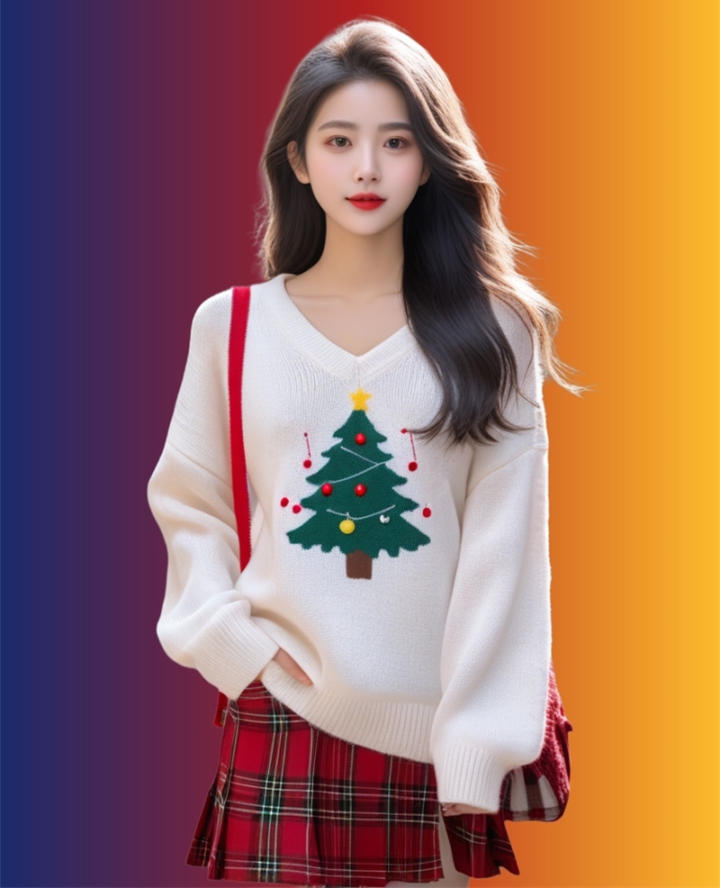 2024 real shot ~ plus size women's clothing for fat MM Spring, Autumn and Winter Korea Dongdaemun GLYP New Year Red Christmas Sweet Sweater