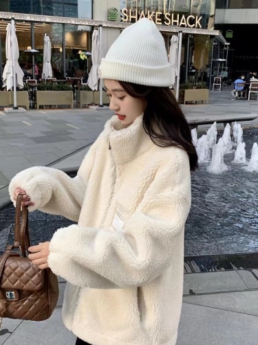 Velvet and thickened sherpa sweatshirt for women 2023 new winter design student Korean style loose jacket ins trend