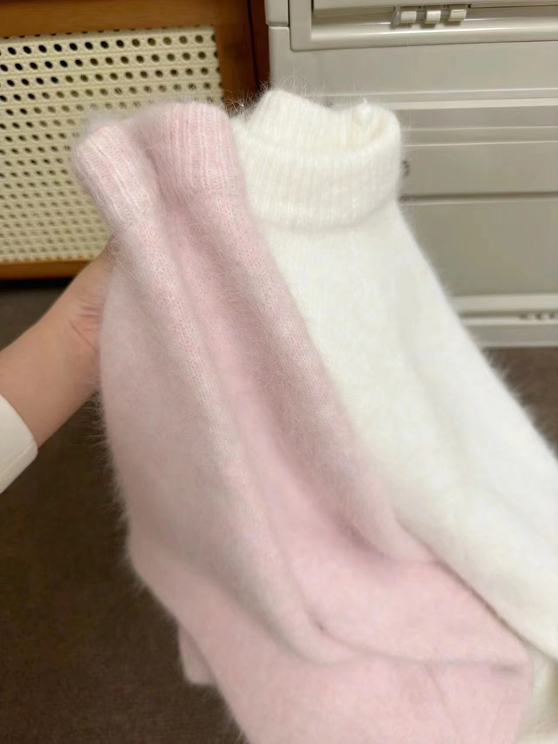粉色甜美風馬海毛毛衣女寬鬆高級感軟糯奶系穿搭打底針織衫上衣厚