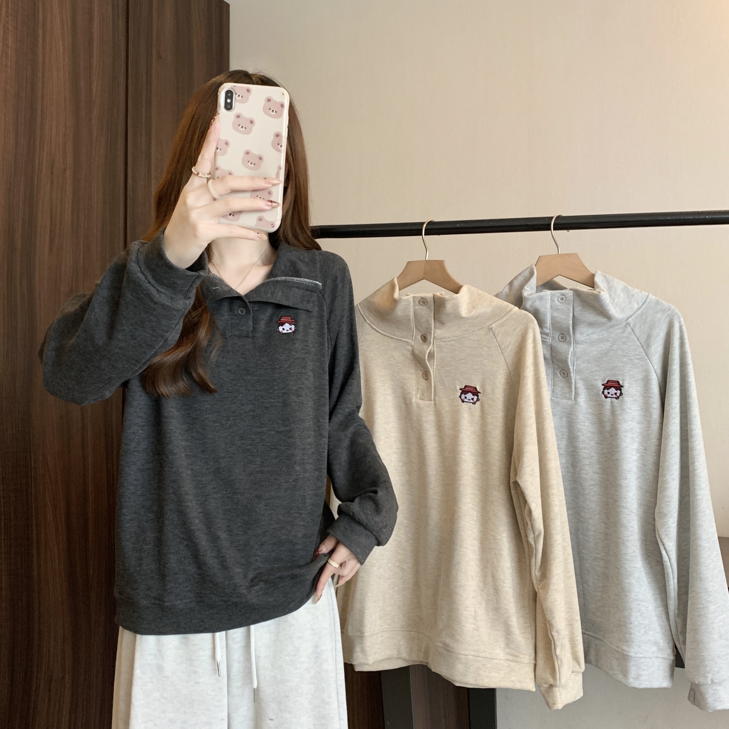 實拍 綿羊絨立領衛衣女2023秋冬新款內搭休閒外穿上衣加厚打底衫