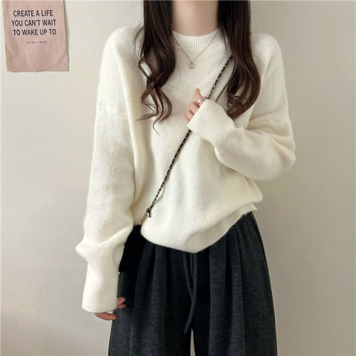 Actual shot~Autumn and winter new style simple loose round neck pullover versatile knitted sweater for women