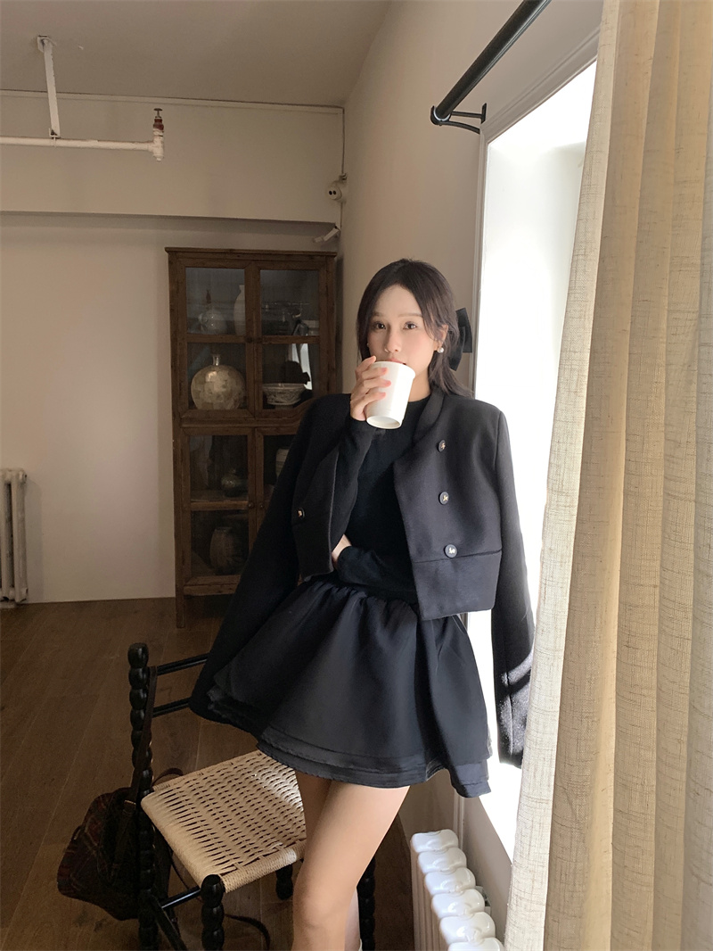實拍～新中式復古立領國風短外套+千金小黑裙公主蓬蓬裙