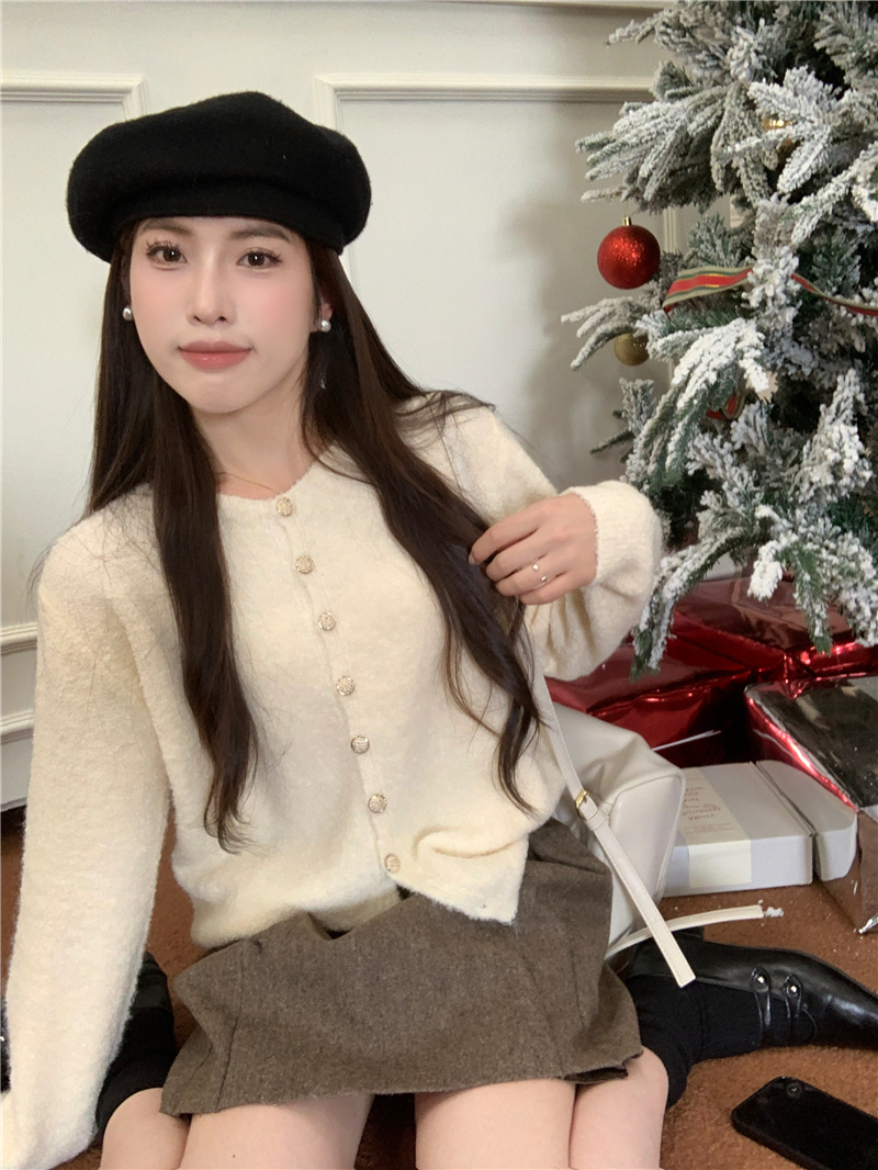 實拍 新款 秋冬慵懶風寬鬆圓領上衣軟糯風羊毛毛衣開衫女