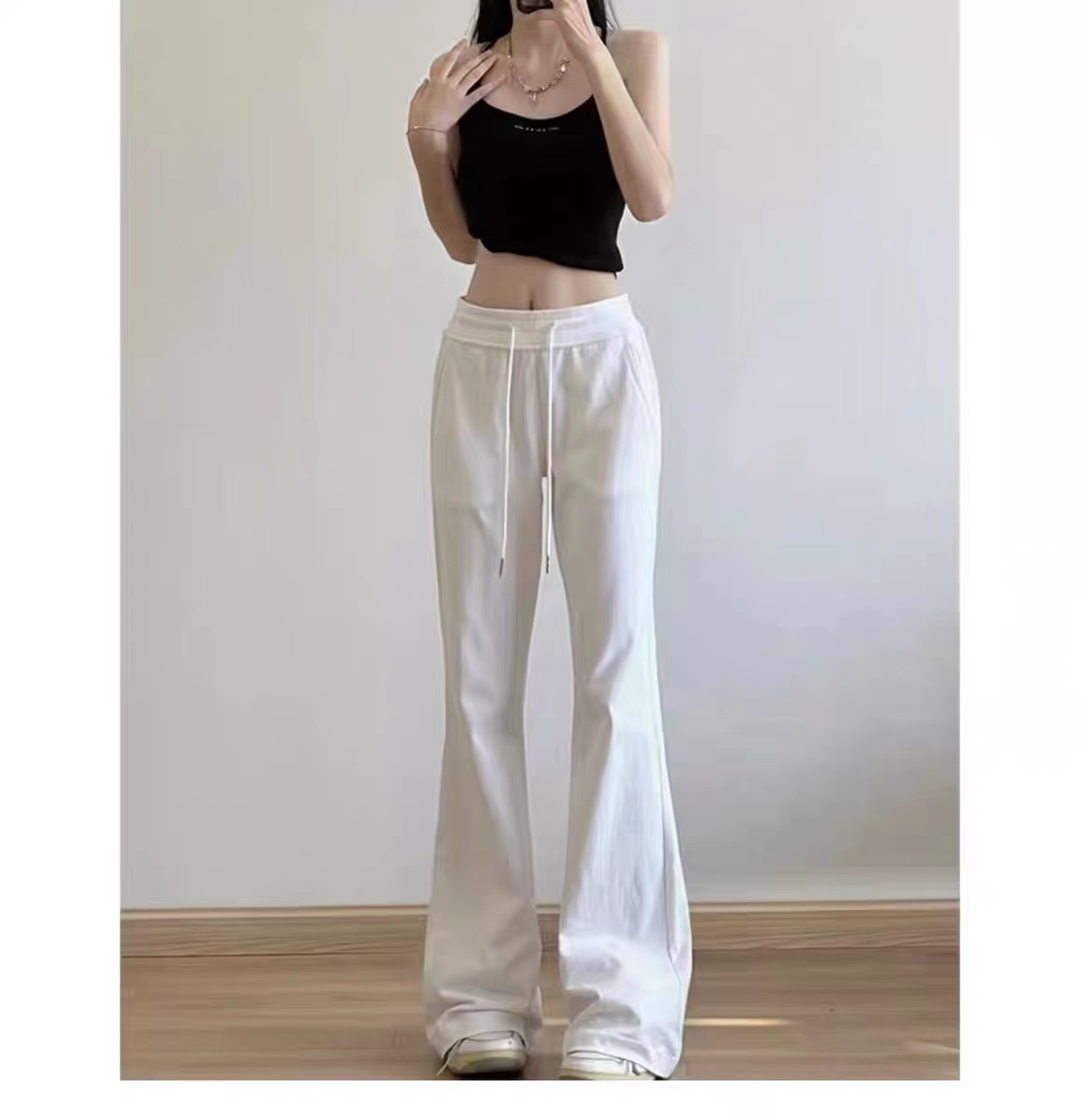 美式復古微喇瑜伽休閒褲女2023新款秋季辣妹低腰直筒顯瘦運動長褲