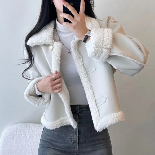 Korean chic fur integrated lapel short fur coat