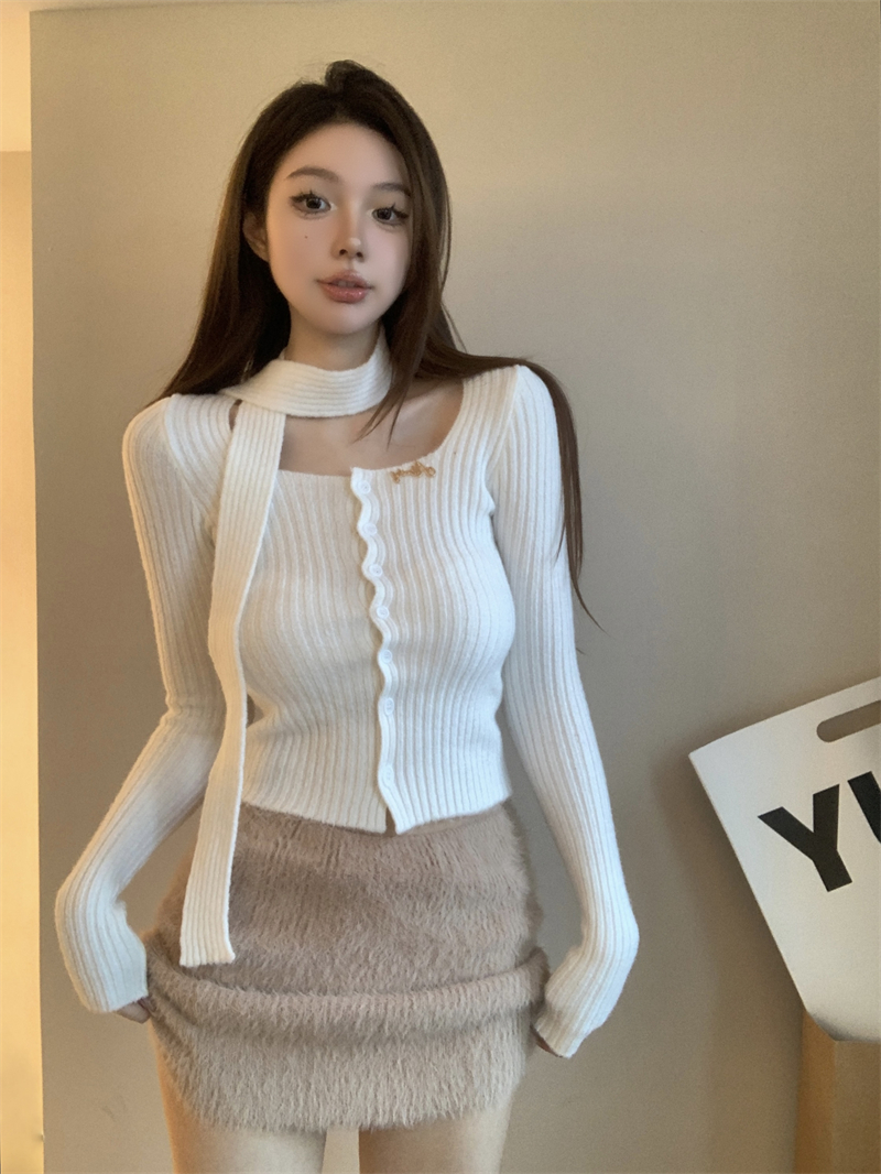 實拍 純欲辣妹修身顯瘦針織衫秋冬方領百搭打底內搭毛衣上衣