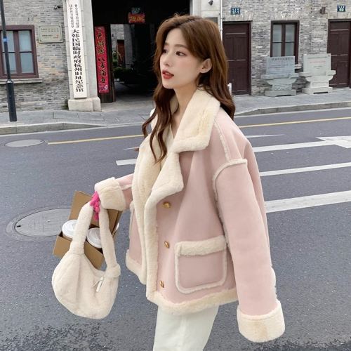 2023 Xiaoxiangfeng fur one-piece jacket for women 2023 winter new Korean style velvet thickened motorcycle jacket