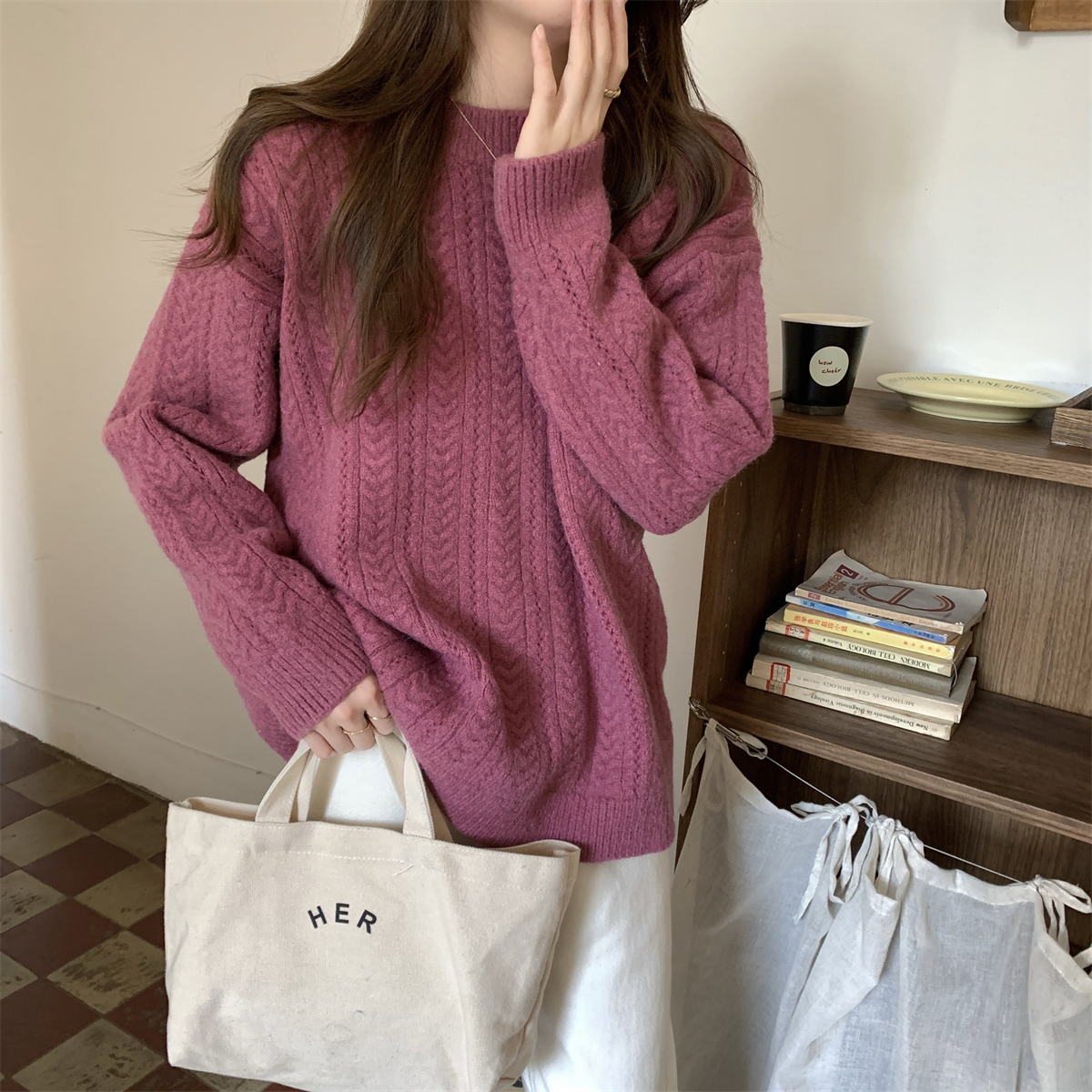 實拍 秋冬韓版寬鬆慵懶百搭純色北極絨內搭套頭針織毛衣女