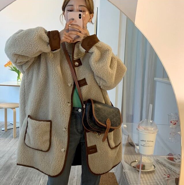 !  Fur integrated oversize loose and versatile winter warm cotton coat
