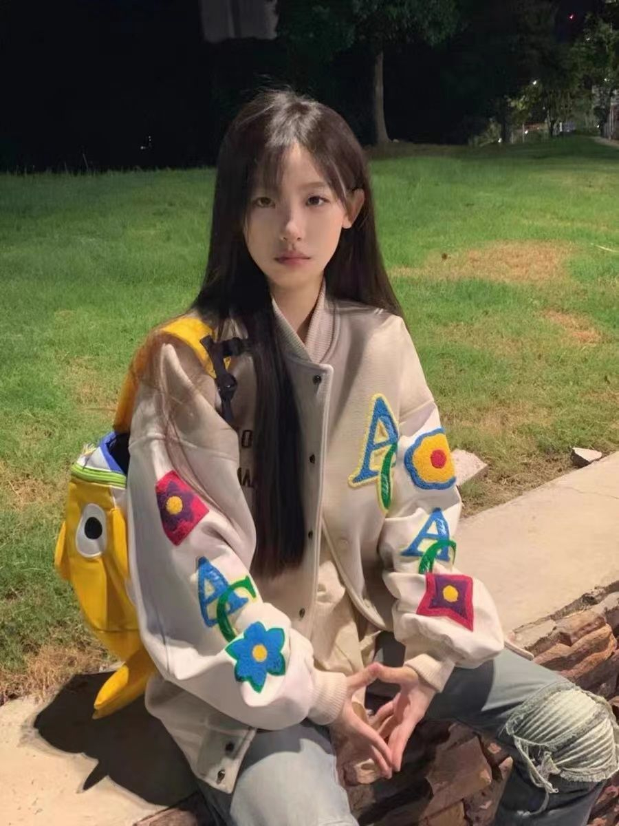 American embroidered baseball uniform spring and autumn ins trend all-match casual jacket female students Korean style loose couple jacket
