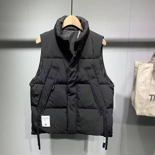Japanese casual all-match loose casual workwear down vest stand collar solid color splicing plus velvet thickened vest jacket