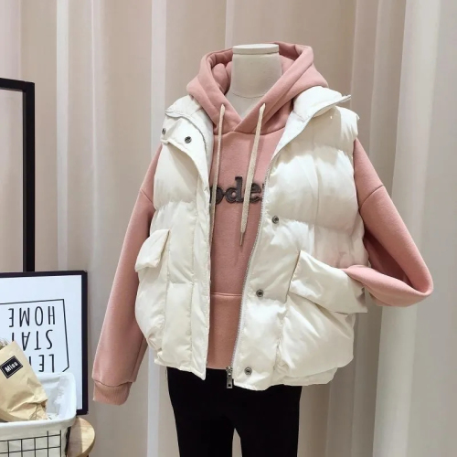 Korean style trendy outer wear down cotton vest for women autumn and winter outer wear short loose student bread coat waistcoat jacket