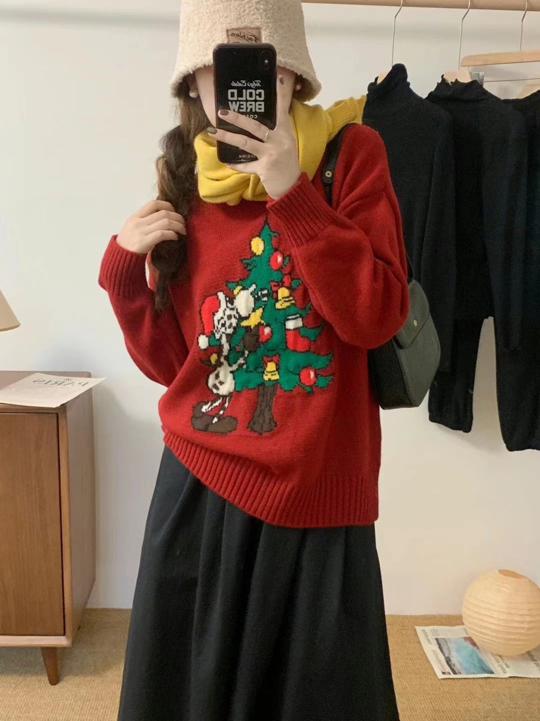 溫柔風聖誕樹印花套頭毛衣秋冬新款女軟糯甜美氣質百搭針織上衣