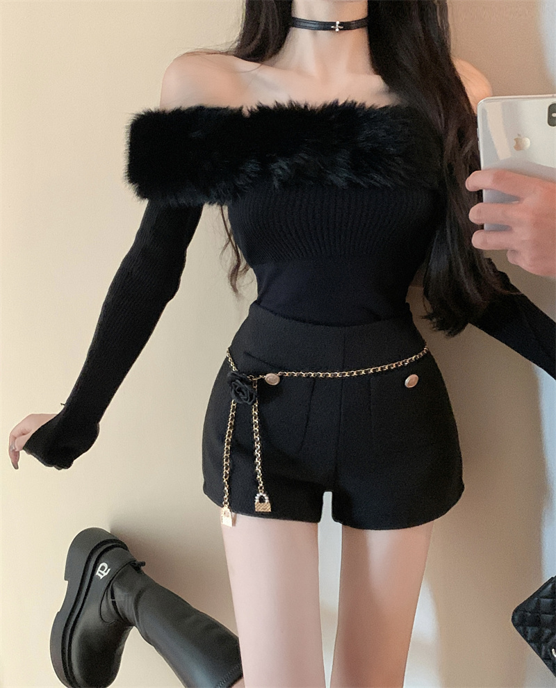 實拍經典褲王/富貴千金風粗花呢小香風短褲女高腰a字毛呢褲