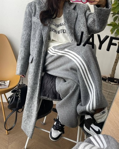 Three-stripe pants winter fleece new heavyweight trendy brand foot-binding sports American retro loose trousers