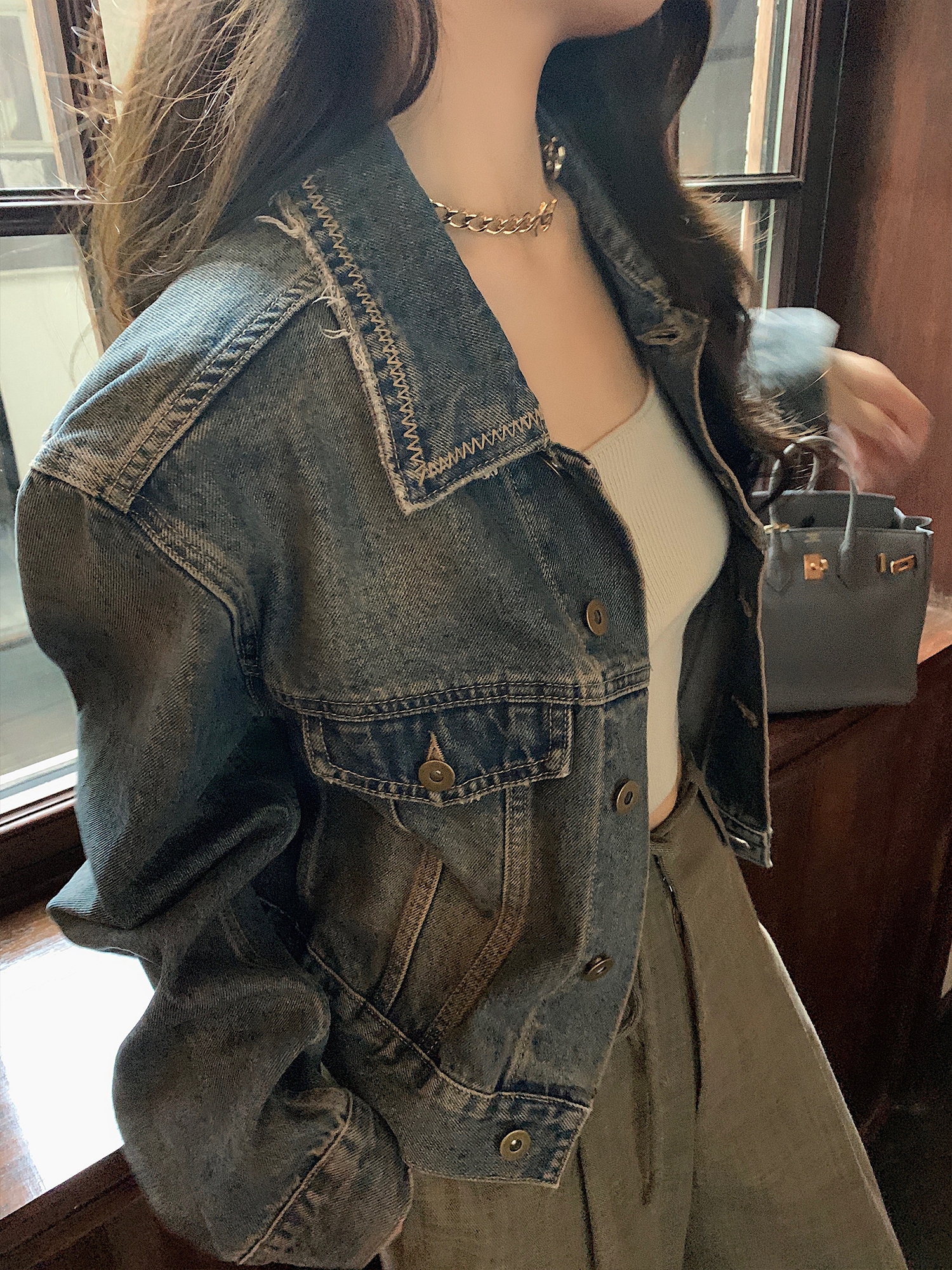 Lilylikes 重工百搭復古美式高級感上衣寬鬆水洗秋季牛仔外套女