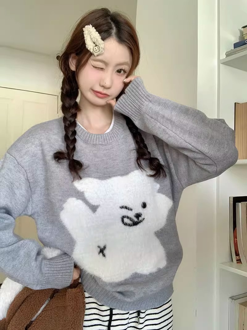 北極絨可愛狗狗針織衫上衣內搭毛衣上衣女