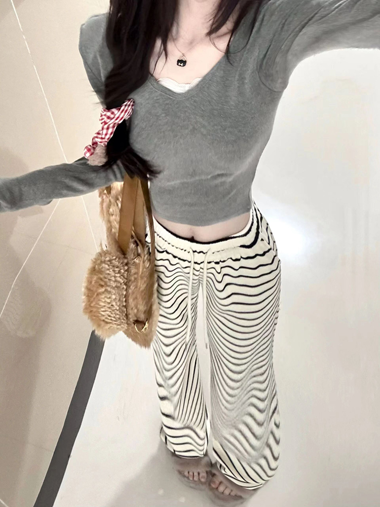 175 Tall Women's Extended Edition Black and White Striped Pants Women's Spring and Autumn High Waist Straight Leg Loose Wide Leg Floor-Mopping Pants