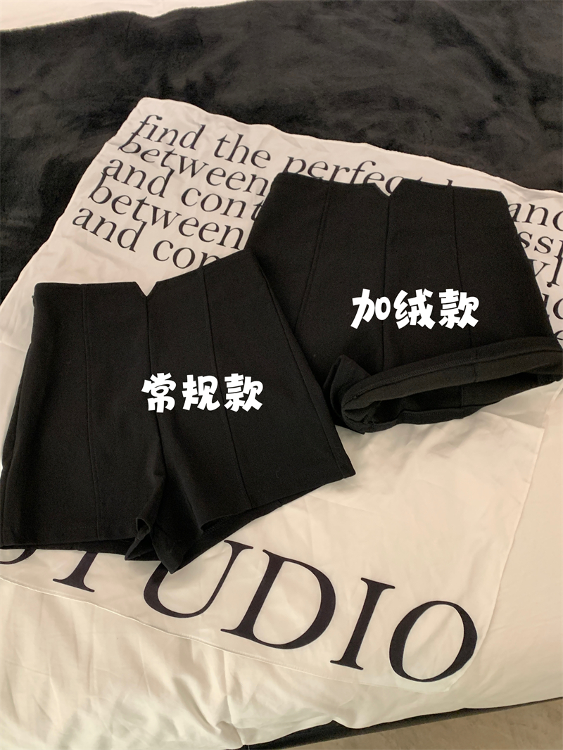 實拍 加絨辣妹高腰a字闊腿短褲修身百搭休閒熱褲女