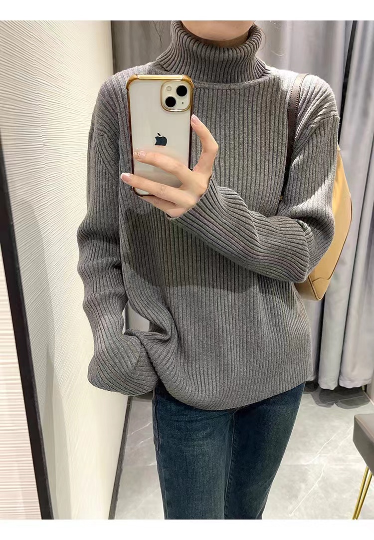 高領毛衣女秋冬新款2023時尚洋氣復古日系慵懶風寬鬆休閒打底