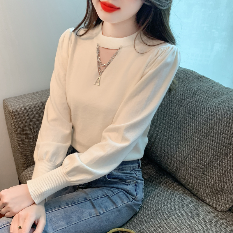 實拍2023新款女簡約時尚針織打底衫秋冬季小心機鏤空內搭修身毛衣