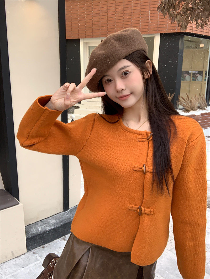 實拍 冬季新款新中式毛衣外穿上衣設計感小眾小開衫外套女