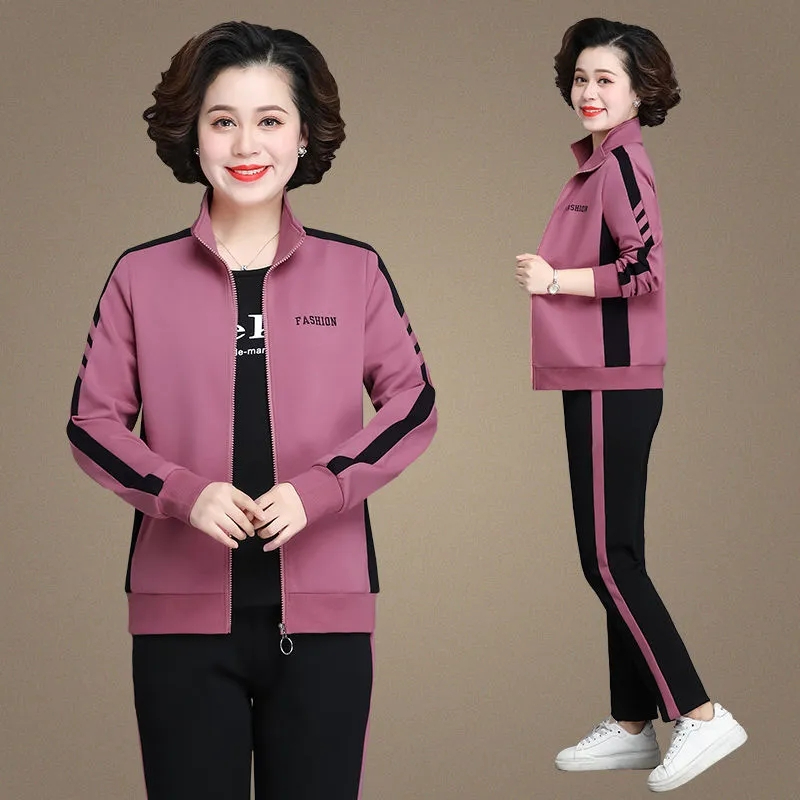 2023新款媽媽裝中老年休閒運動服套裝女春秋季大碼立領衛衣兩件套