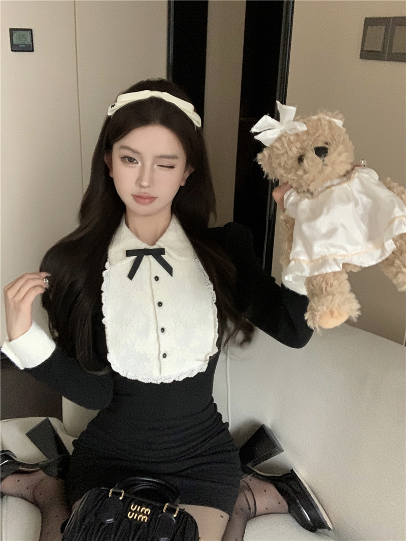 實拍～萬聖小兔/秋冬黑色包臀裙短款顯瘦蕾絲連衣裙