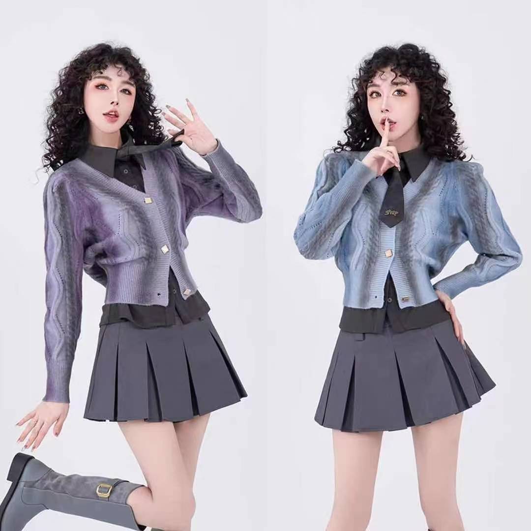 毛妮報恩毛衣女2023秋冬新品漸變設計感時尚日常通勤百搭收腰毛衣