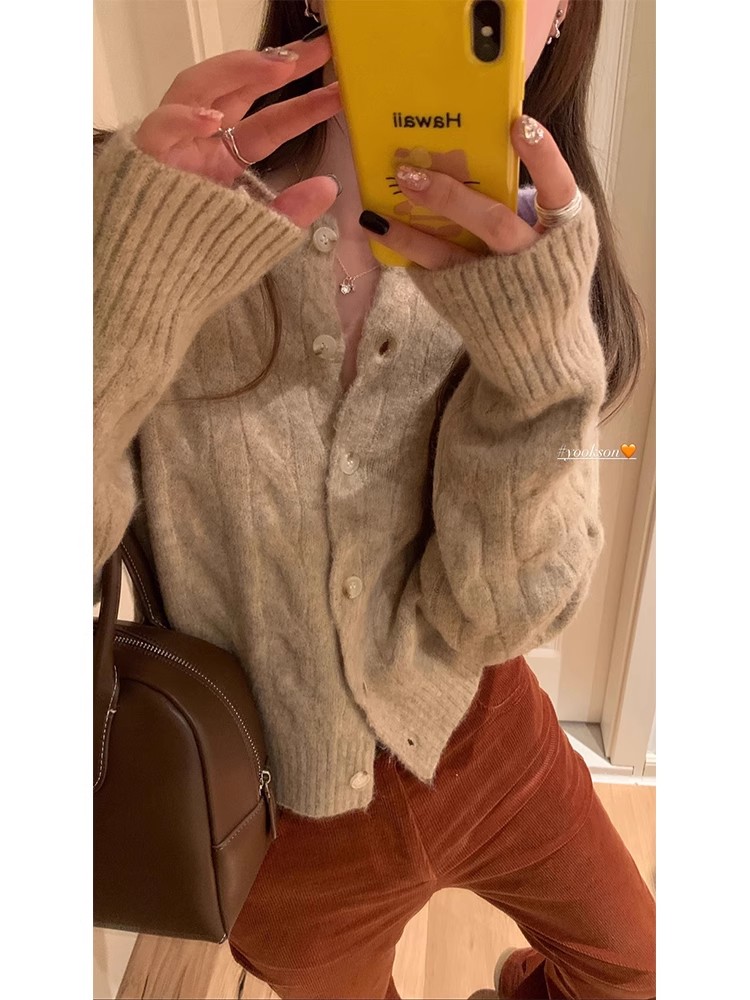 HEYGIRL黑哥 常青藤學姐 ulzzang復古軟糯慵懶風內搭麻花開衫女冬