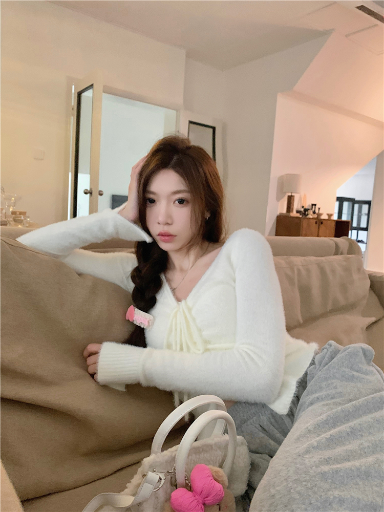 實拍~純欲嗲精辣妹仿貂絨軟糯毛衣掛脖內搭針織衫女