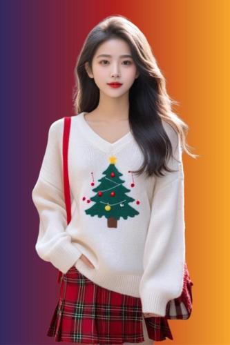 2024 real shot ~ plus size women's clothing for fat MM Spring, Autumn and Winter Korea Dongdaemun GLYP New Year Red Christmas Sweet Sweater