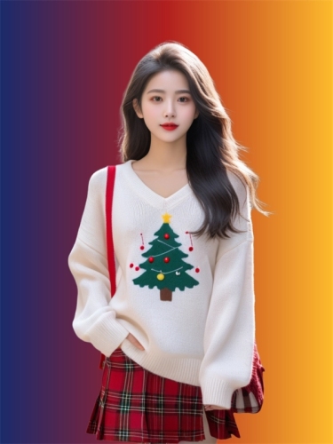 2024 real shot ~ plus size women's clothing for fat MM Spring, Autumn and Winter Korea Dongdaemun GLYP New Year Red Christmas Sweet Sweater